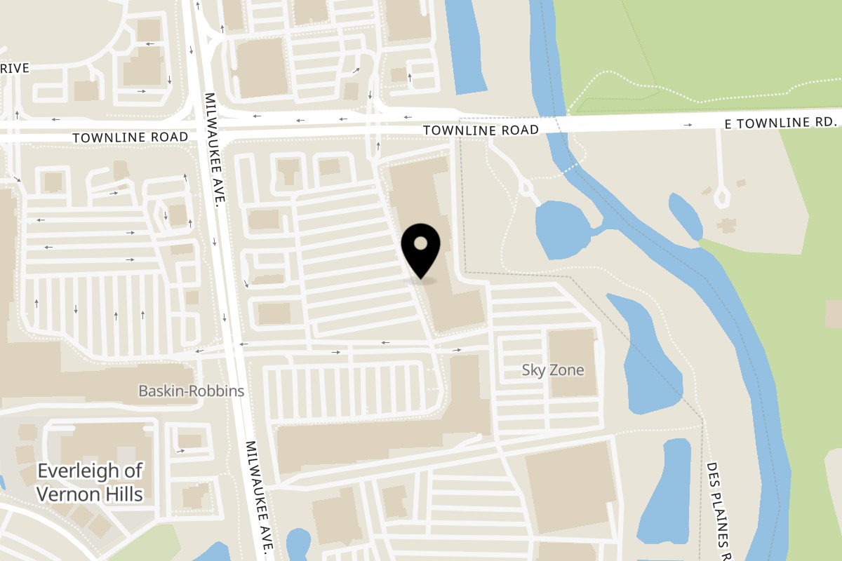Map showing the location of Green Basil Thai Restaurant on 701 N Milwaukee Ave #284 in Vernon Hills